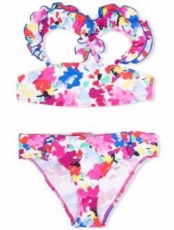 Il Gufo floral-paint print bikini set