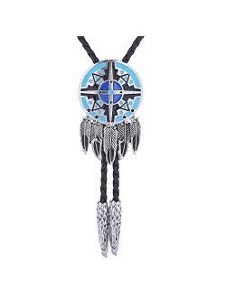 Amadw Bolo Tie Dreamcatcher Indian Feather Western Cowboy Tie Costume Accessories For Men Women