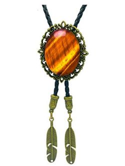 Guboss Bolo tie With Vintage natural tiger eye Cowboy Western Style Necktie