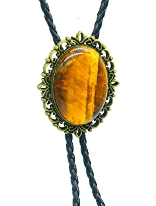 Guboss Bolo tie With Vintage natural tiger eye Cowboy Western Style Necktie