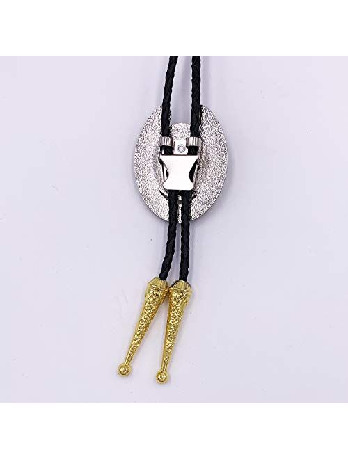 SELOVO Genuine Leather Western Cowboy Lucky Longhorn Bull Horseshoe Bolo Tie for Men Native American