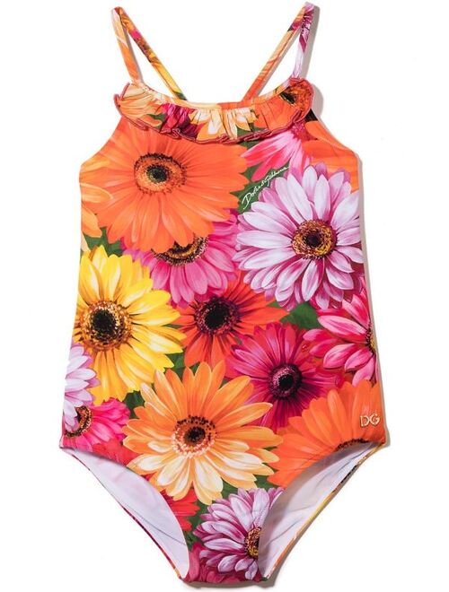 Dolce & Gabbana Kids floral print crisscross straps swimsuit