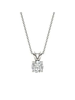 Charles & Colvard Created Moissanite 6.5mm Round Cut Solitaire Pendant Necklace for Women | 1 cttw DEW | Lab Grown | Solid 14K White Gold with Rhodium | 18" Chain