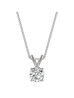 14K White Gold Moissanite by Charles & Colvard Round Solitaire Pendant, 0.50ct DEW