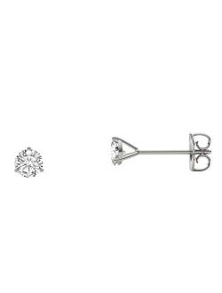 Charles & Colvard Created Moissanite Round Cut Stud Earrings for Women | Lab Grown | Solid 14K White Gold with Rhodium