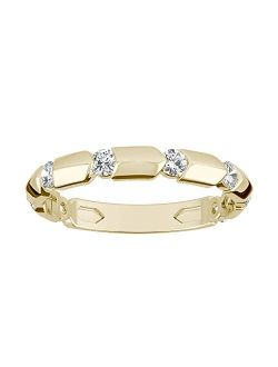 14K Yellow Gold Moissanite by Charles & Colvard 2.5mm Round Fashion Ring, 0.48cttw DEW by Charles & Colvard