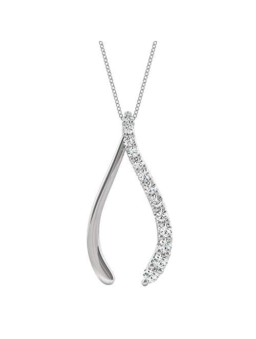 Sterling Silver Moissanite by Charles & Colvard 2.5mm Round Wishbone Pendant Necklace, 0.45cttw DEW