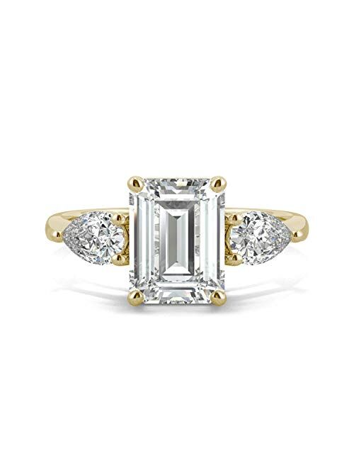 14K Yellow Gold Moissanite by Charles & Colvard 9x7mm Emerald Engagement Ring, 3.38cttw DEW