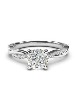 Thelanda Solid 14k White Gold 4-Prong Petite Twisted Vine Simulated 1.0 CT Diamond Engagement Ring Promise Bridal Ring