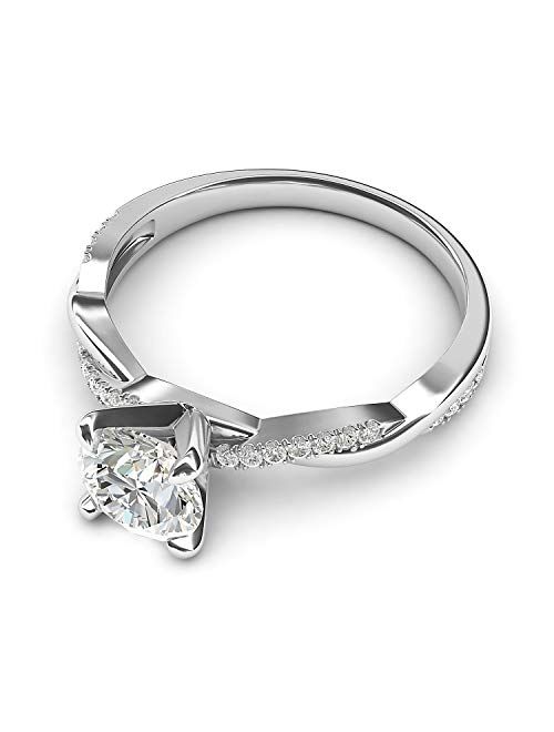 Thelanda Solid 14k White Gold 4-Prong Petite Twisted Vine Simulated 1.0 CT Diamond Engagement Ring Promise Bridal Ring