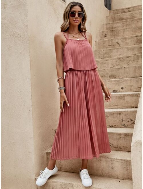 EMERY ROSE Tie Back Pleated Cami Top & Wide Leg Pants