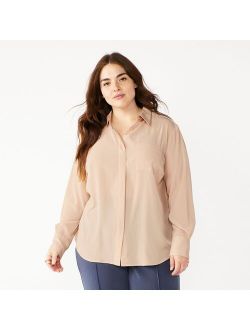 Plus Size Nine West Shirttail-Hem Drapey Shirt