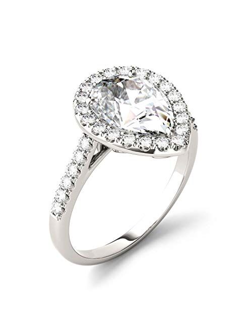 Charles & Colvard Created Moissanite 10x7mm Pear Cut Engagement Ring for Women | 2.58 cttw DEW | Lab Grown | Solid 14K White Gold with Rhodium