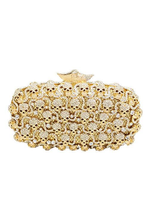 Boutique De FGG Halloween Novelty Skull Clutch Women Evening Bags Party Cocktail Crystal Purses and Handbags
