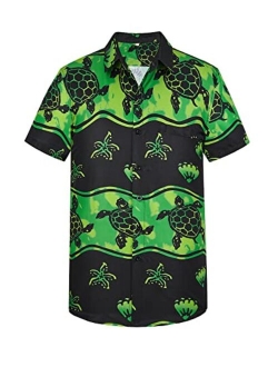 Yoimira Hawaiian Shirts for Men, Summer Print Mens Casual Short Sleeve Button Down Shirts Floral Aloha Beach Shirt