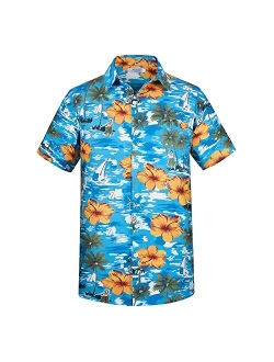 Yoimira Hawaiian Shirts for Men, Summer Print Mens Casual Short Sleeve Button Down Shirts Floral Aloha Beach Shirt