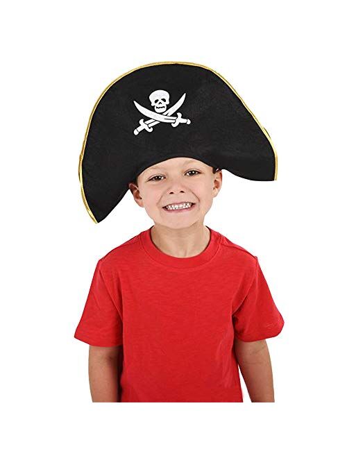 ArtCreativity Pirate Felt Hat for Kids, 1PC, Pirate Costume Hat with Skull and Cross Sword Design, Pirate Costume Prop for Halloween, Dress Up Parties, and Photo Booth, B