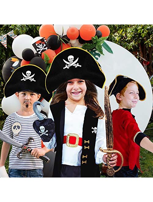ArtCreativity Pirate Felt Hat for Kids, 1PC, Pirate Costume Hat with Skull and Cross Sword Design, Pirate Costume Prop for Halloween, Dress Up Parties, and Photo Booth, B