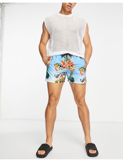 COLLUSION tropical print shorter length swim shorts in multi