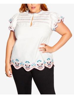Trendy Plus Size Freefall Embroidered Top