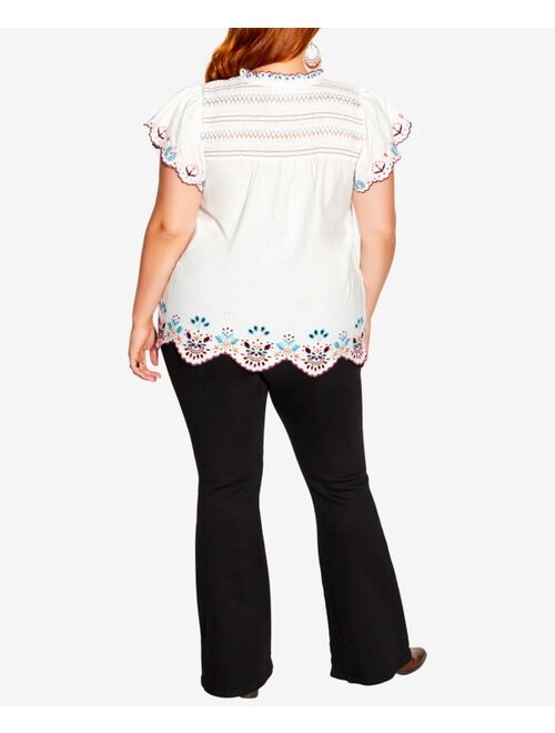 City Chic Trendy Plus Size Freefall Embroidered Top