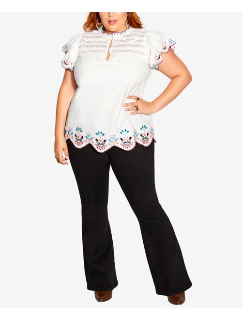 City Chic Trendy Plus Size Freefall Embroidered Top