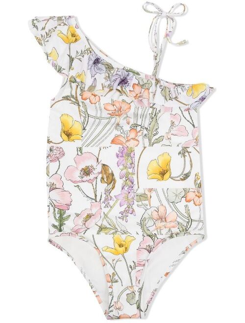 ZIMMERMANN Kids floral-print one-shoulder swimsuit