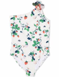 strawberry-print one-shoulder swimsuit