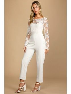 Write Your Own Romance White Embroidered Long Sleeve Jumpsuit
