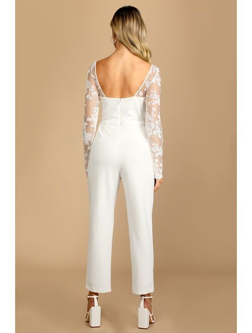 Lulus Write Your Own Romance White Embroidered Long Sleeve Jumpsuit