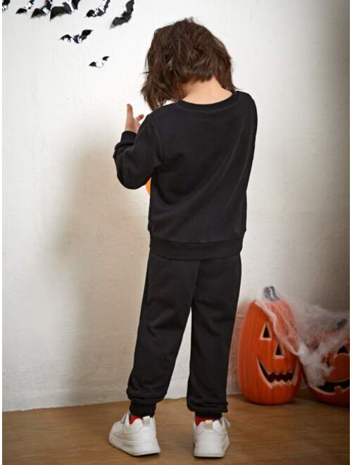 SHEIN Toddler Boys Skeleton Graphic Pullover & Sweatpants Set