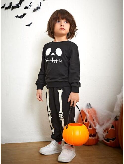 SHEIN Toddler Boys Skeleton Graphic Pullover & Sweatpants Set