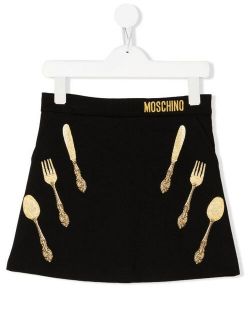Kids cutlery-print detail skirt