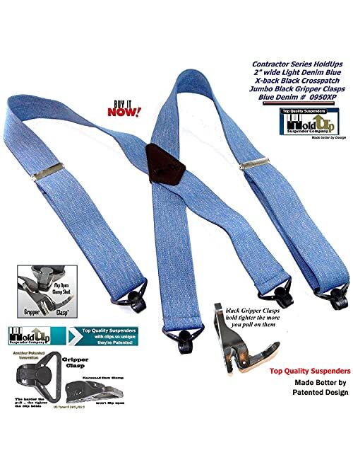 Hold-Up Suspender Co. Holdup 2" Wide Contractor Suspenders with Patented Composite Plastic Gripper Clasps