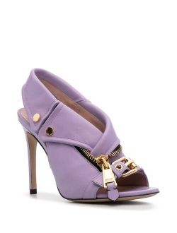 biker jacket sling-back pumps