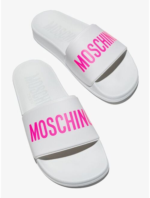 Moschino Kids logo-print flat slides