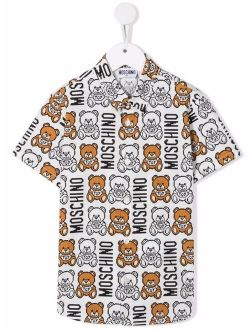 Kids Teddy Bear pixelated motif-print shirt