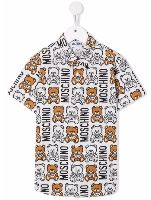Moschino Kids Teddy Bear pixelated motif-print shirt