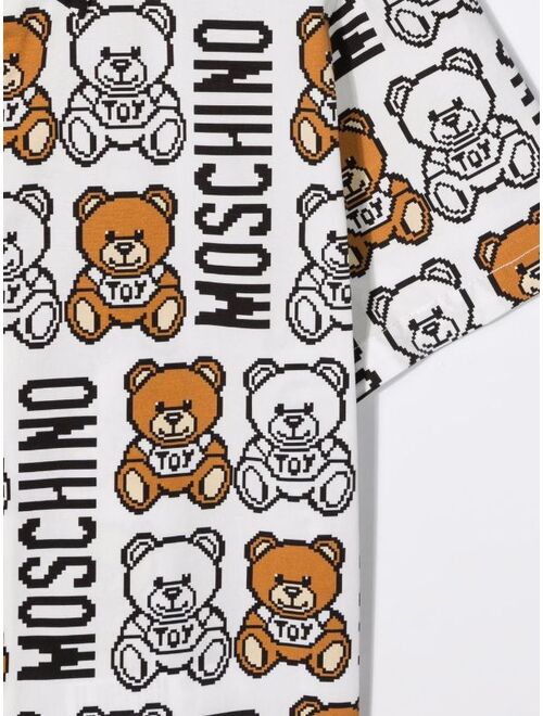 Moschino Kids Teddy Bear pixelated motif-print shirt