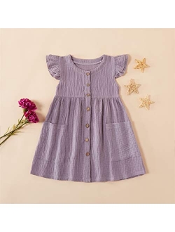 PATPAT Toddler Baby Girl Dress Summer Cotton Linen Dress Ruffle Sleeveless Casual Boho Outfits