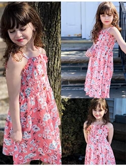 Girl's Summer Sleeveless Casual Sundress Holiday Smock Cami Button Dress for 4-12 Years