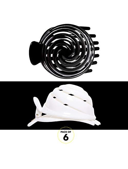 RC ROCHE ORNAMENT 6 Pcs Womens Spiral Dome Bun Maker Cover Round Clam Shell Stylish Spiral No Slip Grip Side Slide Beauty Accessory Hair Claw Clamp Clip, Large Black and 
