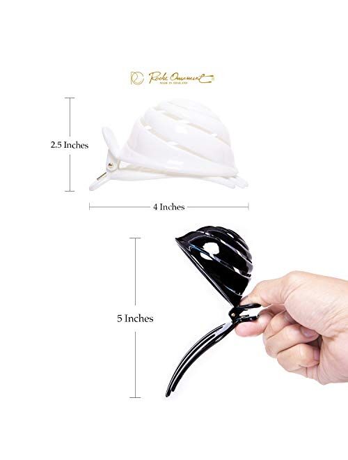 RC ROCHE ORNAMENT 6 Pcs Womens Spiral Dome Bun Maker Cover Round Clam Shell Stylish Spiral No Slip Grip Side Slide Beauty Accessory Hair Claw Clamp Clip, Large Black and 