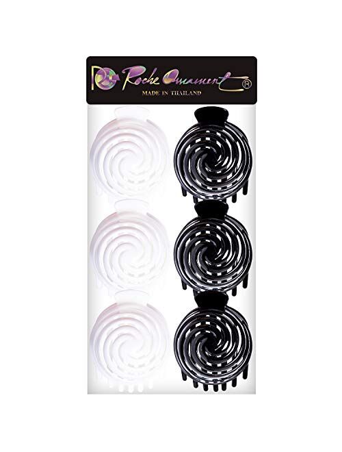 RC ROCHE ORNAMENT 6 Pcs Womens Spiral Dome Bun Maker Cover Round Clam Shell Stylish Spiral No Slip Grip Side Slide Beauty Accessory Hair Claw Clamp Clip, Large Black and 
