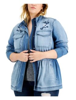 STYLE & CO Plus Size Embroidered Utility Denim Jacket, Created for Macy's