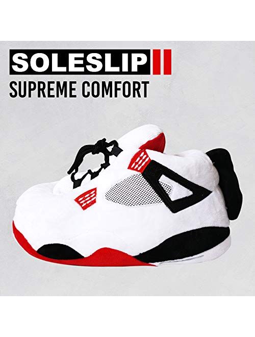 SoleSlip Sneaker Slippers Comfy, and Trendy Sneakers for Men, Pure Polyester Womens Sneakers | Fluffy Slippers with Standard Shoes Size that Fits All (White & Red)