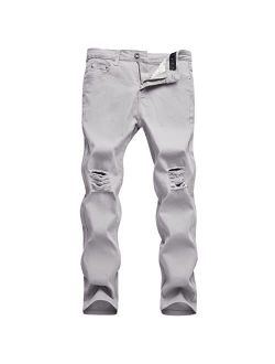 WULFUL Boy's Skinny Fit Ripped Destroyed Distressed Slim Stretch Jeans Pants