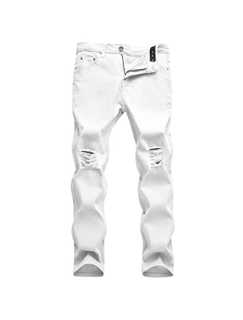 WULFUL Boy's Skinny Fit Ripped Destroyed Distressed Slim Stretch Jeans Pants