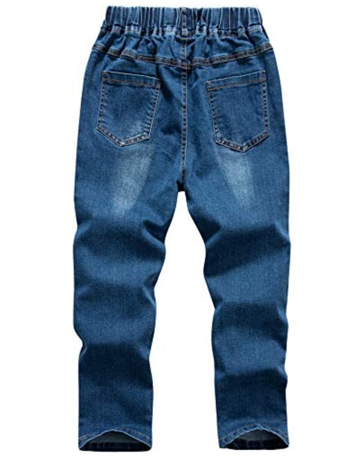 WIYOSHY Boys' Blue Denim Jeans Elastic Waist Cotton Pants for Kids