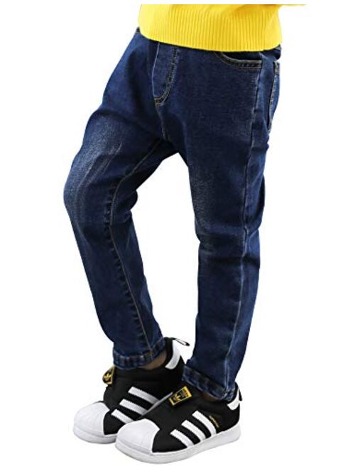 WIYOSHY Boys' Blue Denim Jeans Elastic Waist Cotton Pants for Kids
